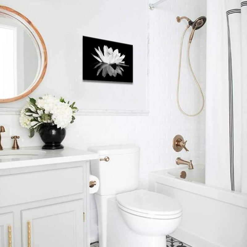 KAKEMONO Black and White Wall Art for bathroom Lotus Flower Canvas Wall Pictures Simple Life Floral Blossom Pictures Prints on Canvas Wall Decoration for Bedroom Dorm Decorations for College Girls 12x16inch - Image 3